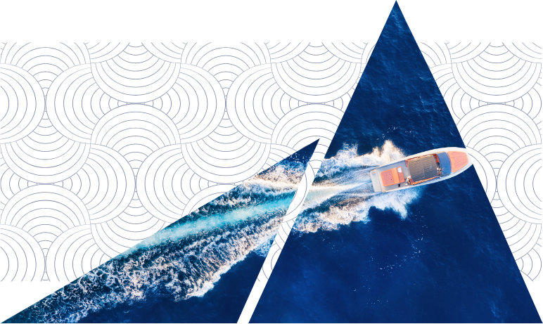 An aerial view of small yacht cruising on the Mediterrean sea