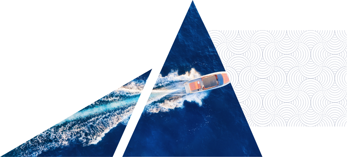 An aerial view of small yacht cruising on the Mediterrean sea