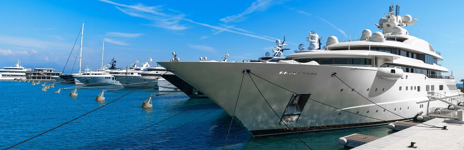 Superyacht moored in Antibes harbour on the French Riviera