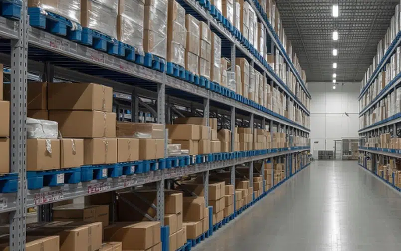 Yacht logistics warehouse with organised storage racks in Antibes
