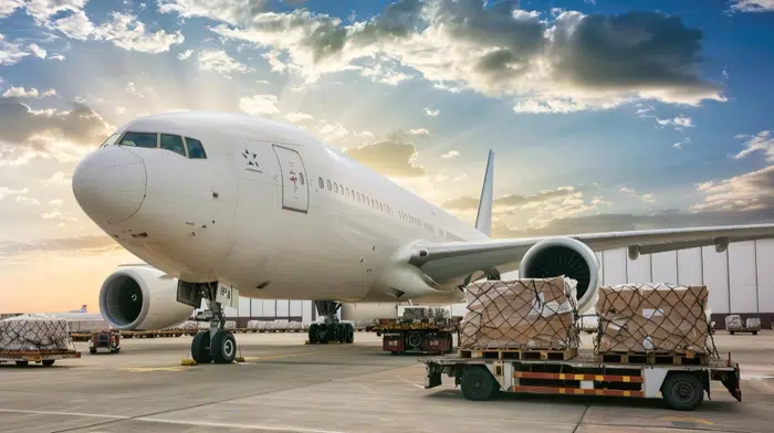 Air freight shipment being loaded for delivery from Nice.