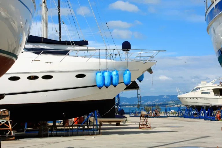 Superyacht on dry dock at a French Riviera shipyard
