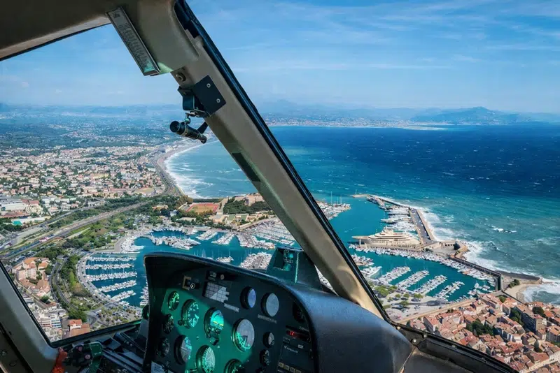Aerial view from a helicopter over Antibes and the Mediterranean coast